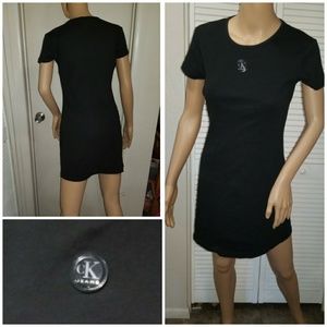 1990s black ck t-shirt dress